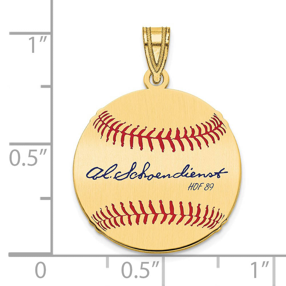 Alternate view of the 14K Gold Plated Red Schoendienst Signature SM Enamel Baseball Pendant by The Black Bow Jewelry Co.