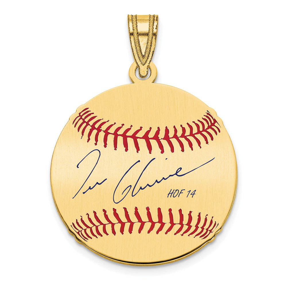 14K Gold Plated Tom Glavine Signature SM Enamel Baseball Pendant, Item P31393 by The Black Bow Jewelry Co.