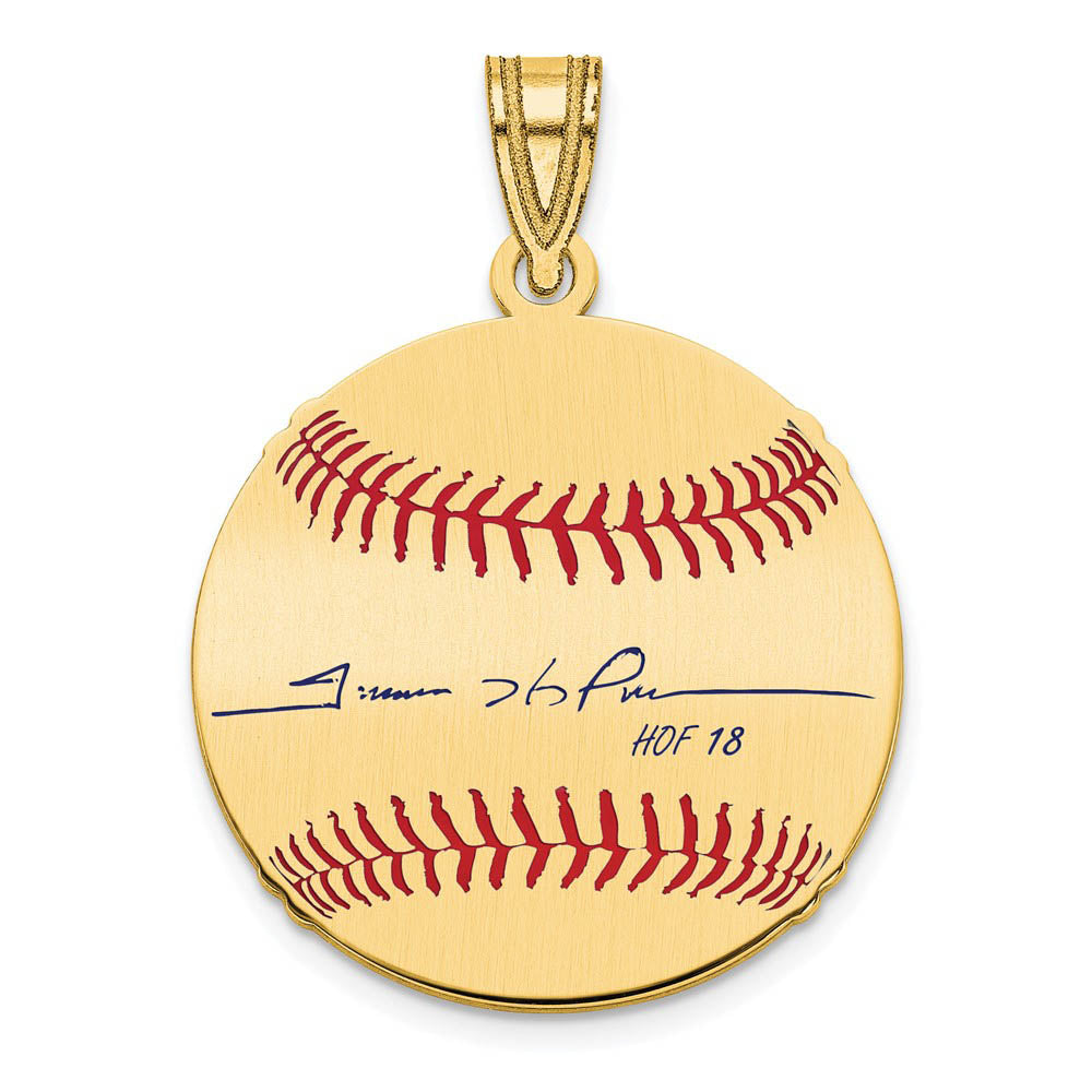 14K Gold Plated Trevor Hoffman Signature SM Enamel Baseball Pendant, Item P31394 by The Black Bow Jewelry Co.