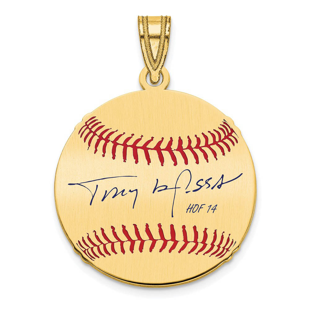 14K Gold Plated Tony La Russa Signature SM Enamel Baseball Pendant, Item P31395 by The Black Bow Jewelry Co.