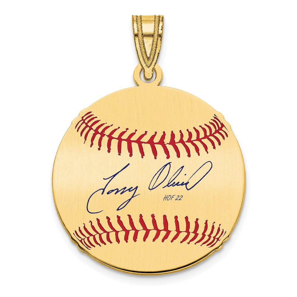 14K Gold Plated Tony Oliva Signature SM Enamel Baseball Pendant, Item P31397 by The Black Bow Jewelry Co.