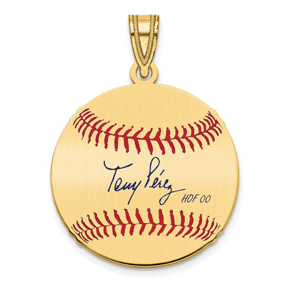 14K Gold Plated Tony Perez Signature SM Enamel Baseball Pendant, Item P31398 by The Black Bow Jewelry Co.