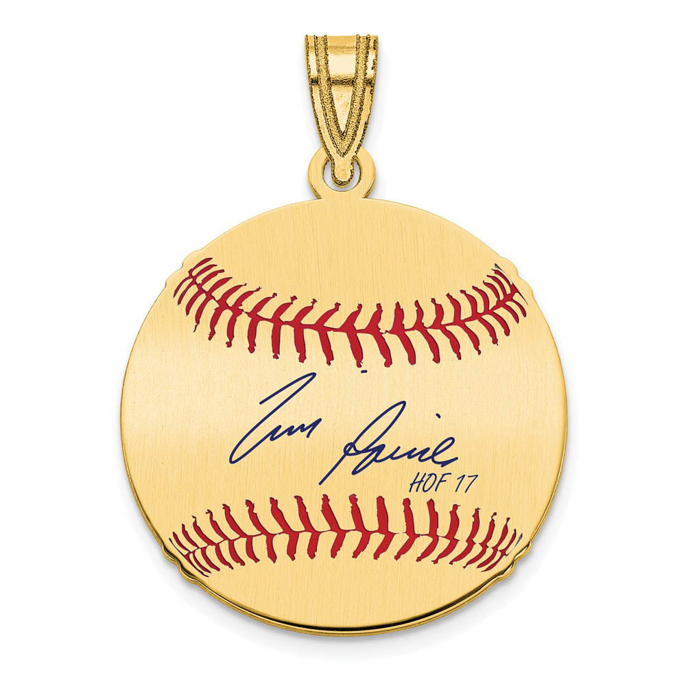 14K Gold Plated Tim Raines Signature SM Enamel Baseball Pendant, Item P31399 by The Black Bow Jewelry Co.