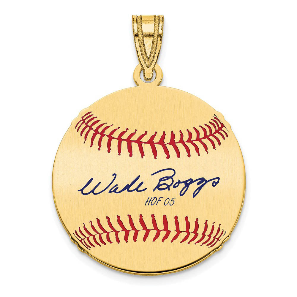 14K Gold Plated Wade Boggs Signature SM Enamel Baseball Pendant, Item P31401 by The Black Bow Jewelry Co.