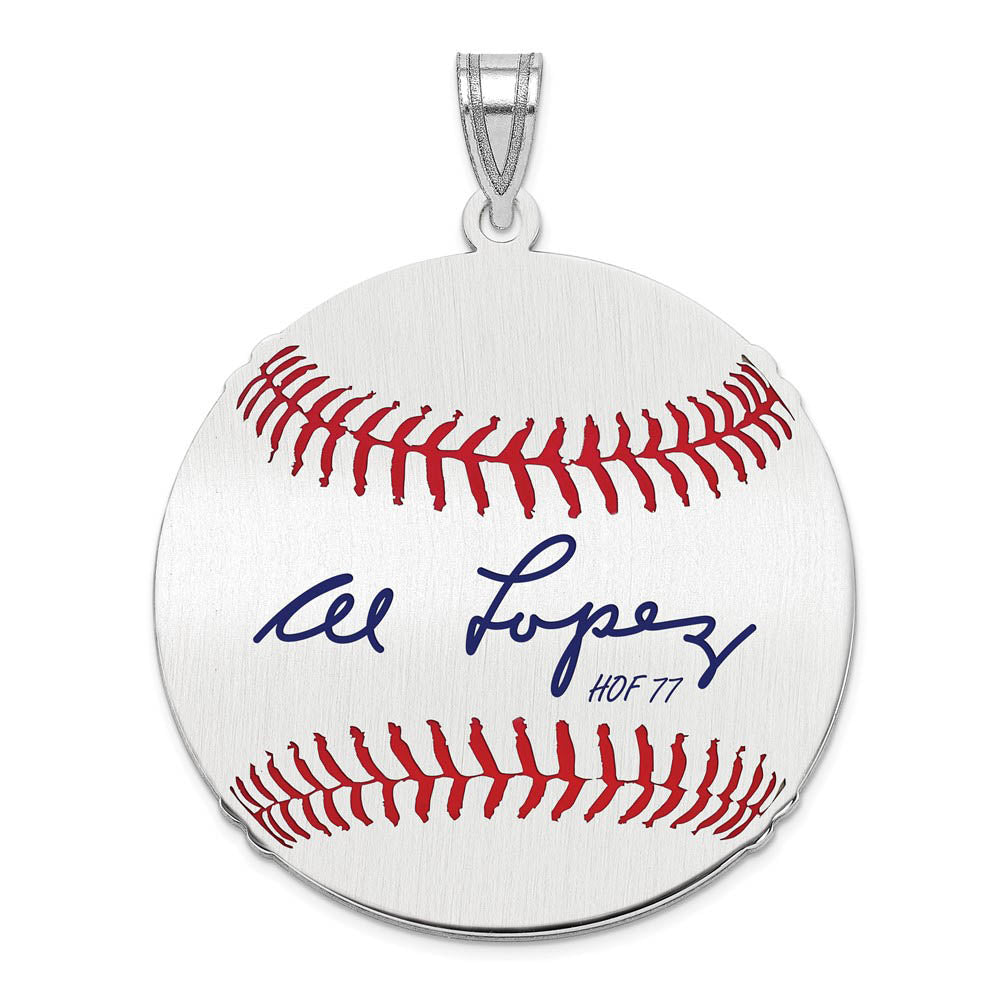 Sterling Silver Al Lopez Signature LG Enamel Baseball Pendant, Item P31407 by The Black Bow Jewelry Co.