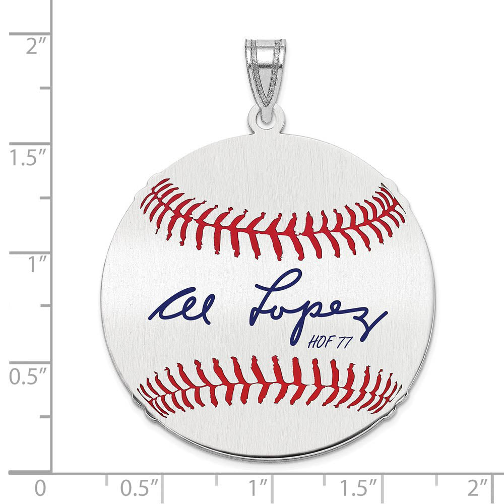 Alternate view of the Sterling Silver Al Lopez Signature LG Enamel Baseball Pendant by The Black Bow Jewelry Co.