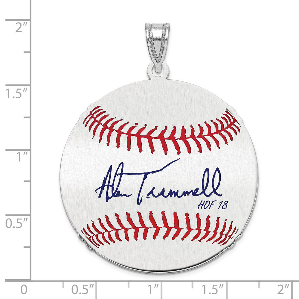 Alternate view of the Sterling Silver Alan Trammell Signature LG Enamel Baseball Pendant by The Black Bow Jewelry Co.