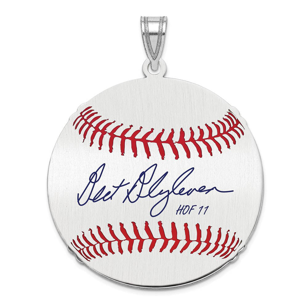 Sterling Silver Bert Blyleven Signature LG Enamel Baseball Pendant, Item P31409 by The Black Bow Jewelry Co.