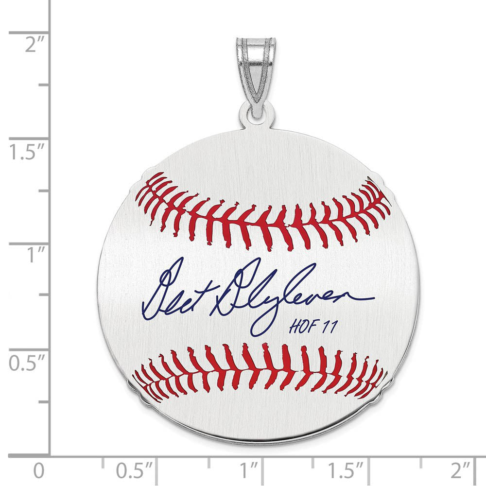Alternate view of the Sterling Silver Bert Blyleven Signature LG Enamel Baseball Pendant by The Black Bow Jewelry Co.