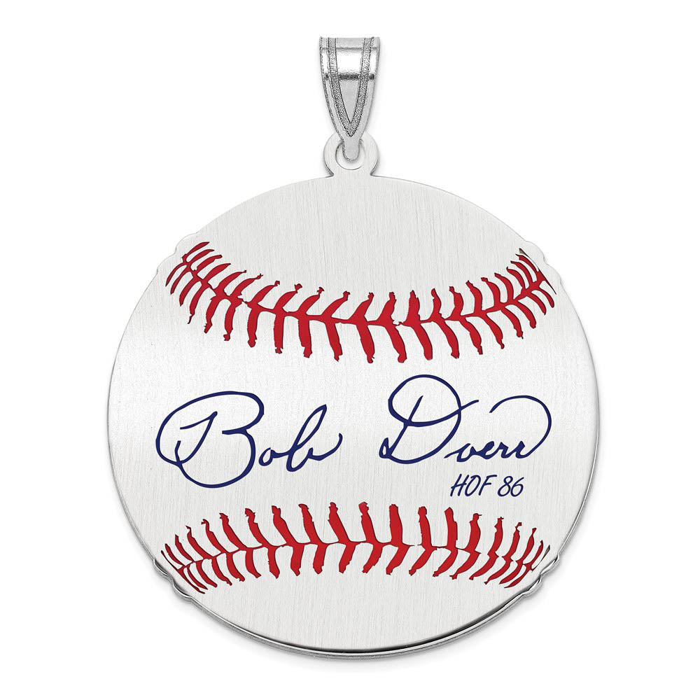 Sterling Silver Bobby Doerr Signature LG Enamel Baseball Pendant, Item P31410 by The Black Bow Jewelry Co.