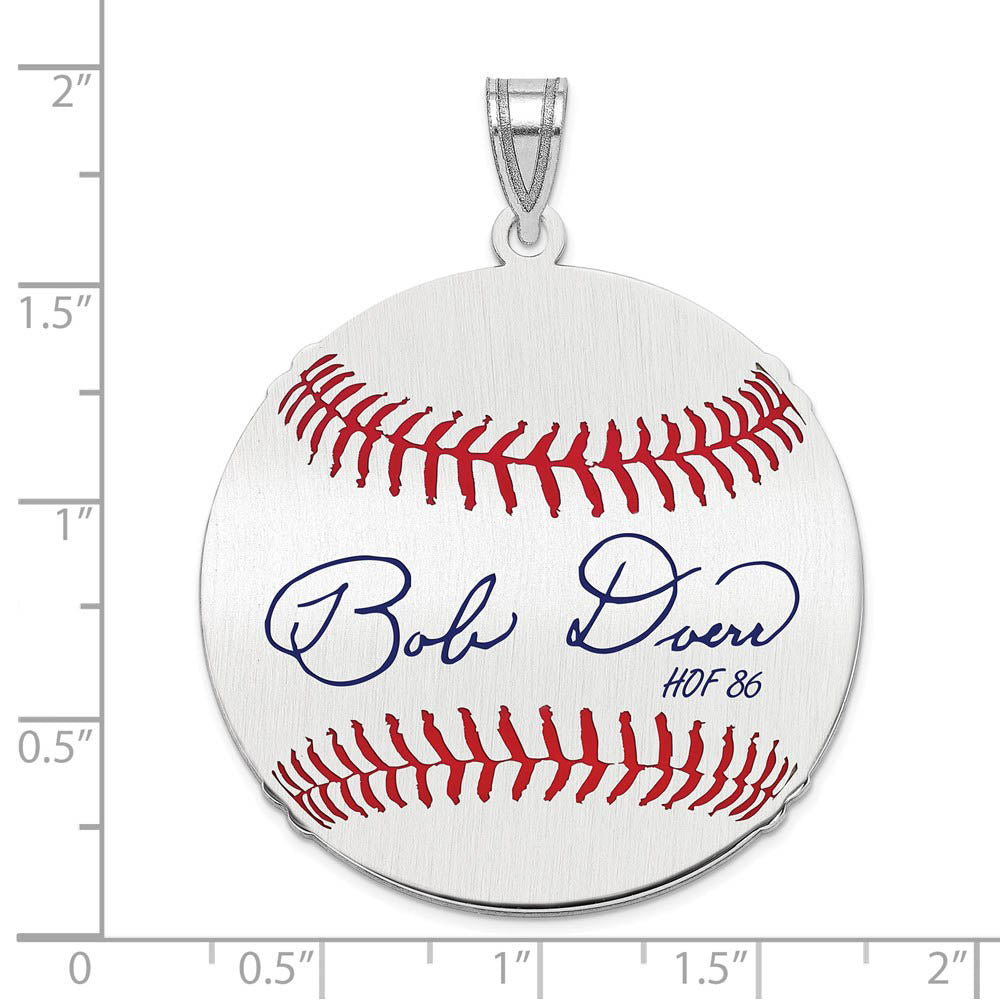 Alternate view of the Sterling Silver Bobby Doerr Signature LG Enamel Baseball Pendant by The Black Bow Jewelry Co.