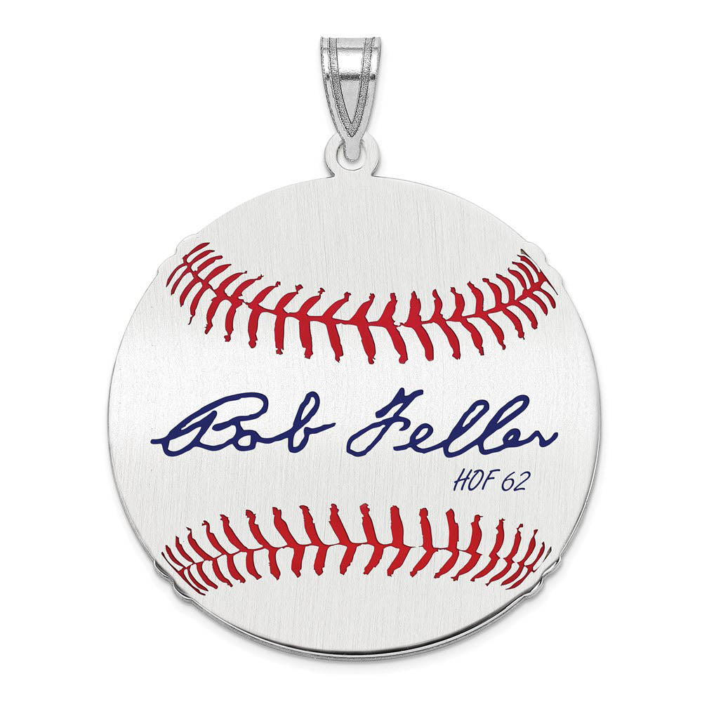 Sterling Silver Bob Feller Signature LG Enamel Baseball Pendant, Item P31411 by The Black Bow Jewelry Co.