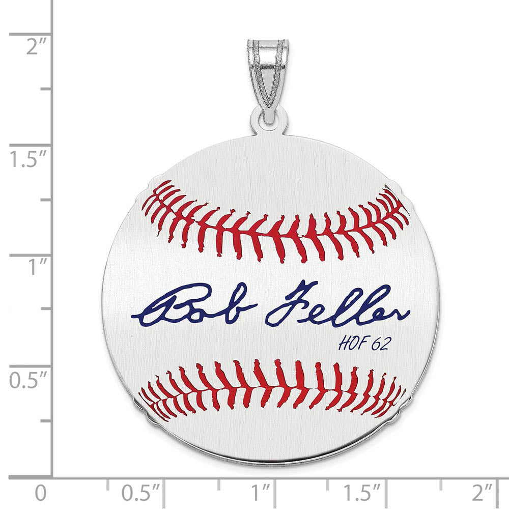 Alternate view of the Sterling Silver Bob Feller Signature LG Enamel Baseball Pendant by The Black Bow Jewelry Co.