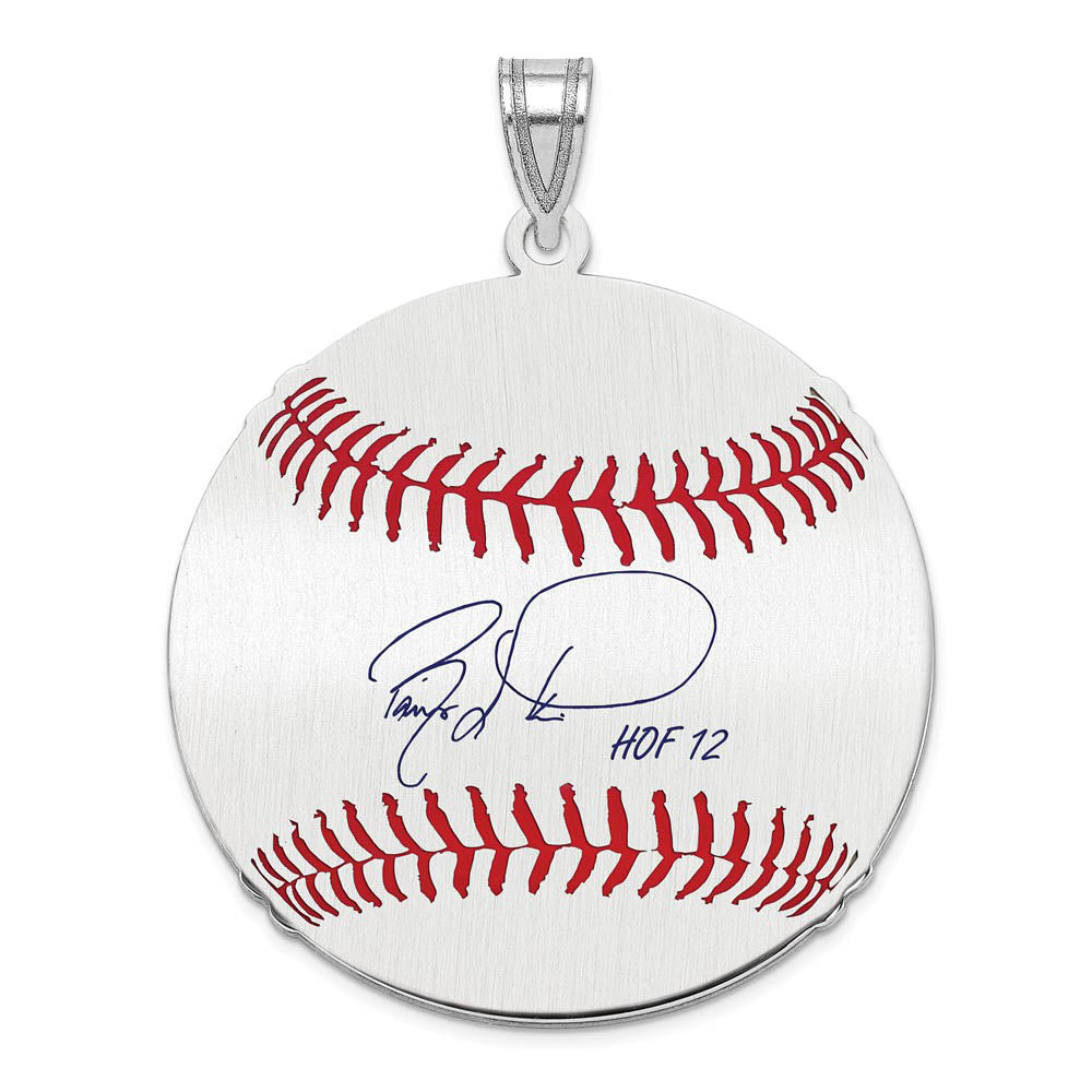 Sterling Silver Barry Larkin Signature LG Enamel Baseball Pendant, Item P31412 by The Black Bow Jewelry Co.