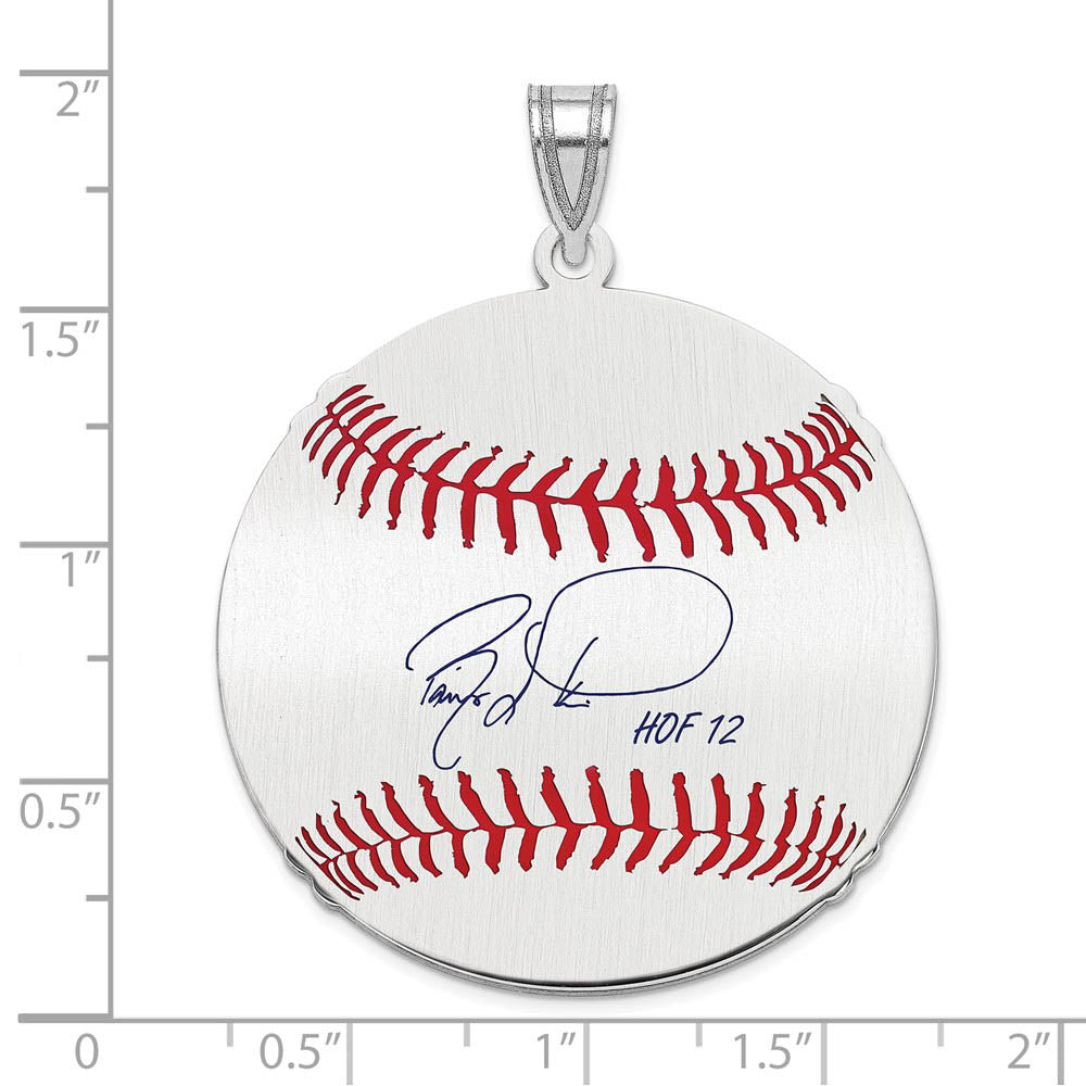 Alternate view of the Sterling Silver Barry Larkin Signature LG Enamel Baseball Pendant by The Black Bow Jewelry Co.