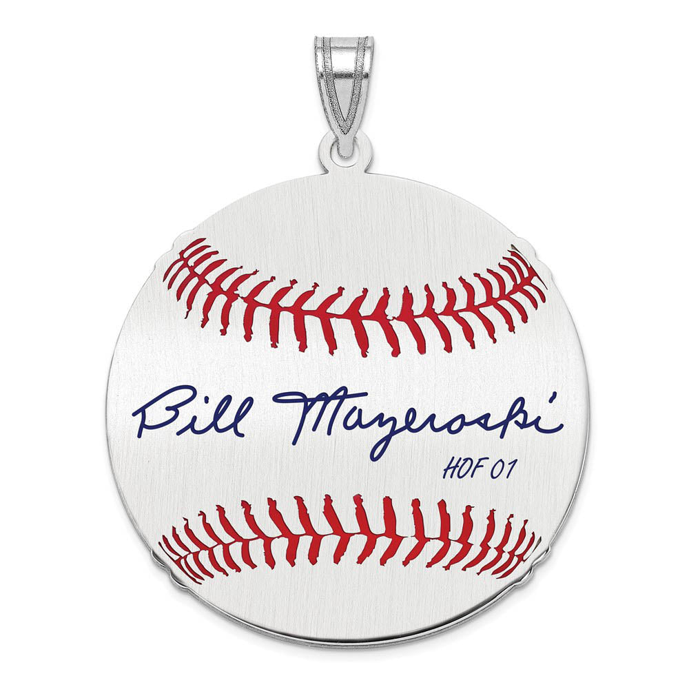 Sterling Silver Bill Mazeroski Signature LG Enamel Baseball Pendant, Item P31415 by The Black Bow Jewelry Co.