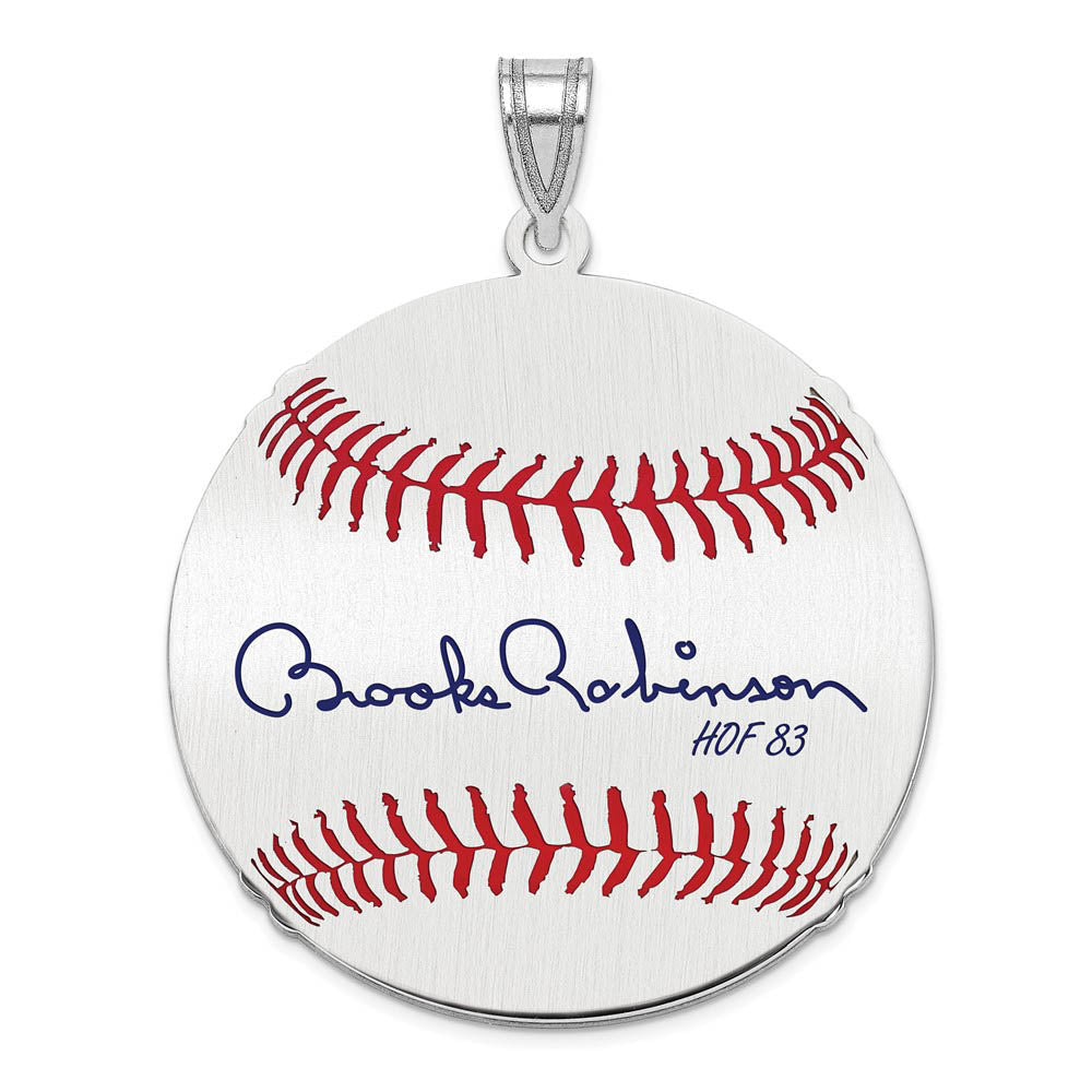 Sterling Silver Brooks Robinson Signature LG Enamel Baseball Pendant, Item P31416 by The Black Bow Jewelry Co.