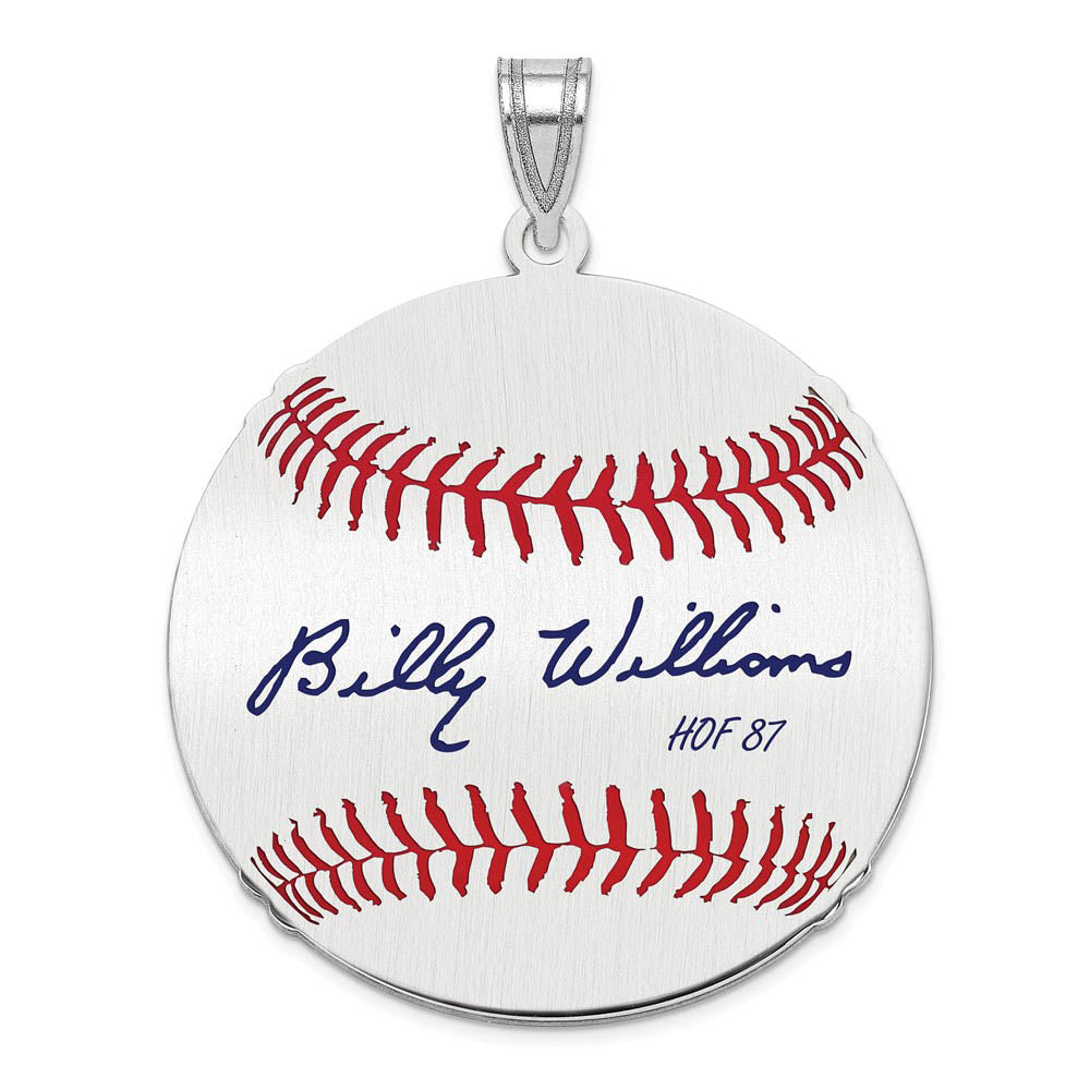 Sterling Silver Billy Williams Signature LG Enamel Baseball Pendant, Item P31418 by The Black Bow Jewelry Co.