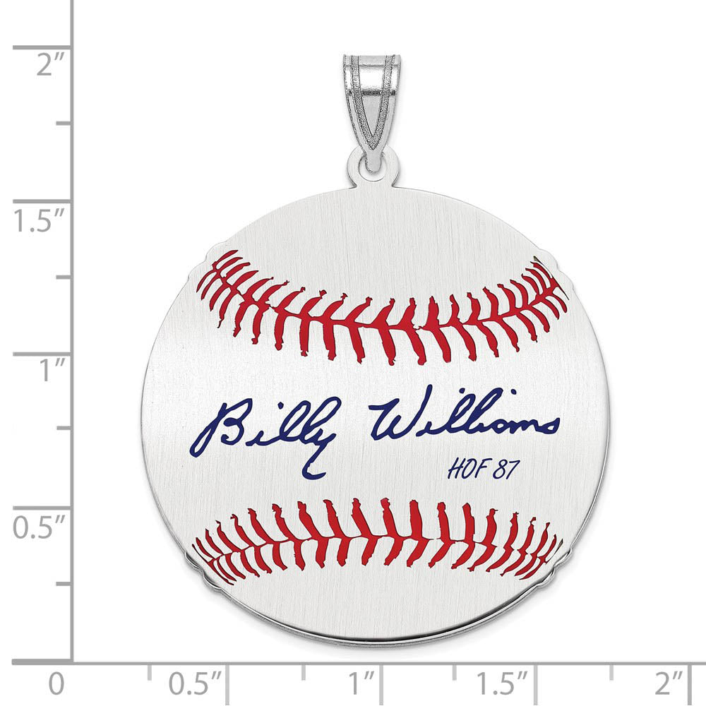 Alternate view of the Sterling Silver Billy Williams Signature LG Enamel Baseball Pendant by The Black Bow Jewelry Co.