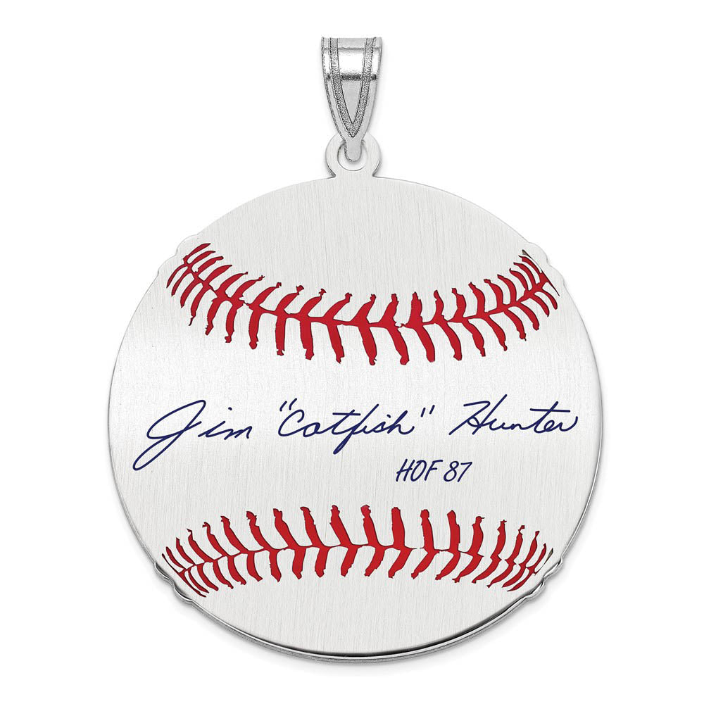 Sterling Silver Catfish Hunter Signature LG Enamel Baseball Pendant, Item P31420 by The Black Bow Jewelry Co.