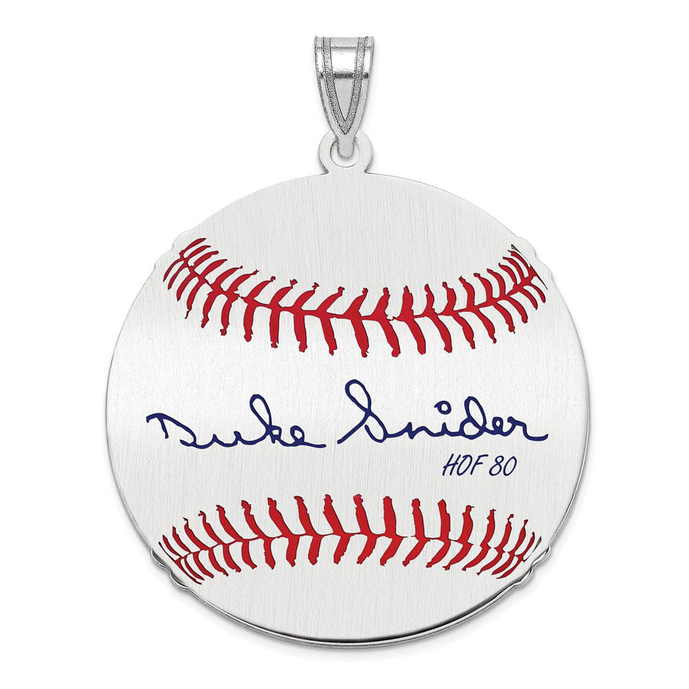 Sterling Silver Duke Snider Signature LG Enamel Baseball Pendant, Item P31421 by The Black Bow Jewelry Co.