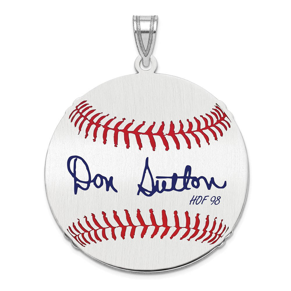 Sterling Silver Don Sutton Signature LG Enamel Baseball Pendant, Item P31422 by The Black Bow Jewelry Co.