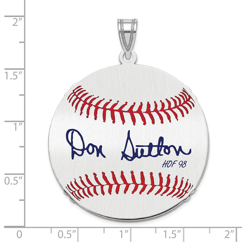 Alternate view of the Sterling Silver Don Sutton Signature LG Enamel Baseball Pendant by The Black Bow Jewelry Co.