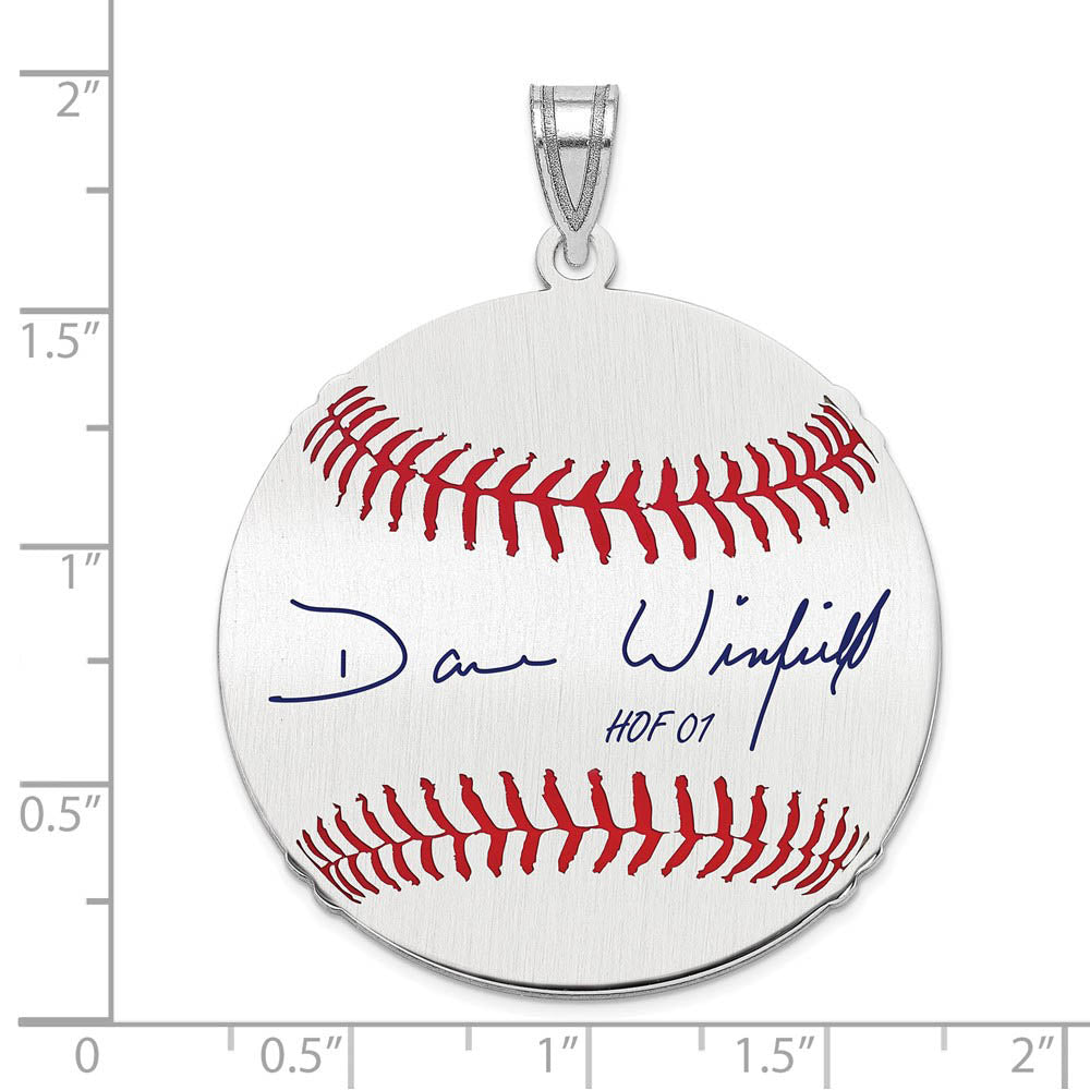 Alternate view of the Sterling Silver Dave Winfield Signature LG Enamel Baseball Pendant by The Black Bow Jewelry Co.