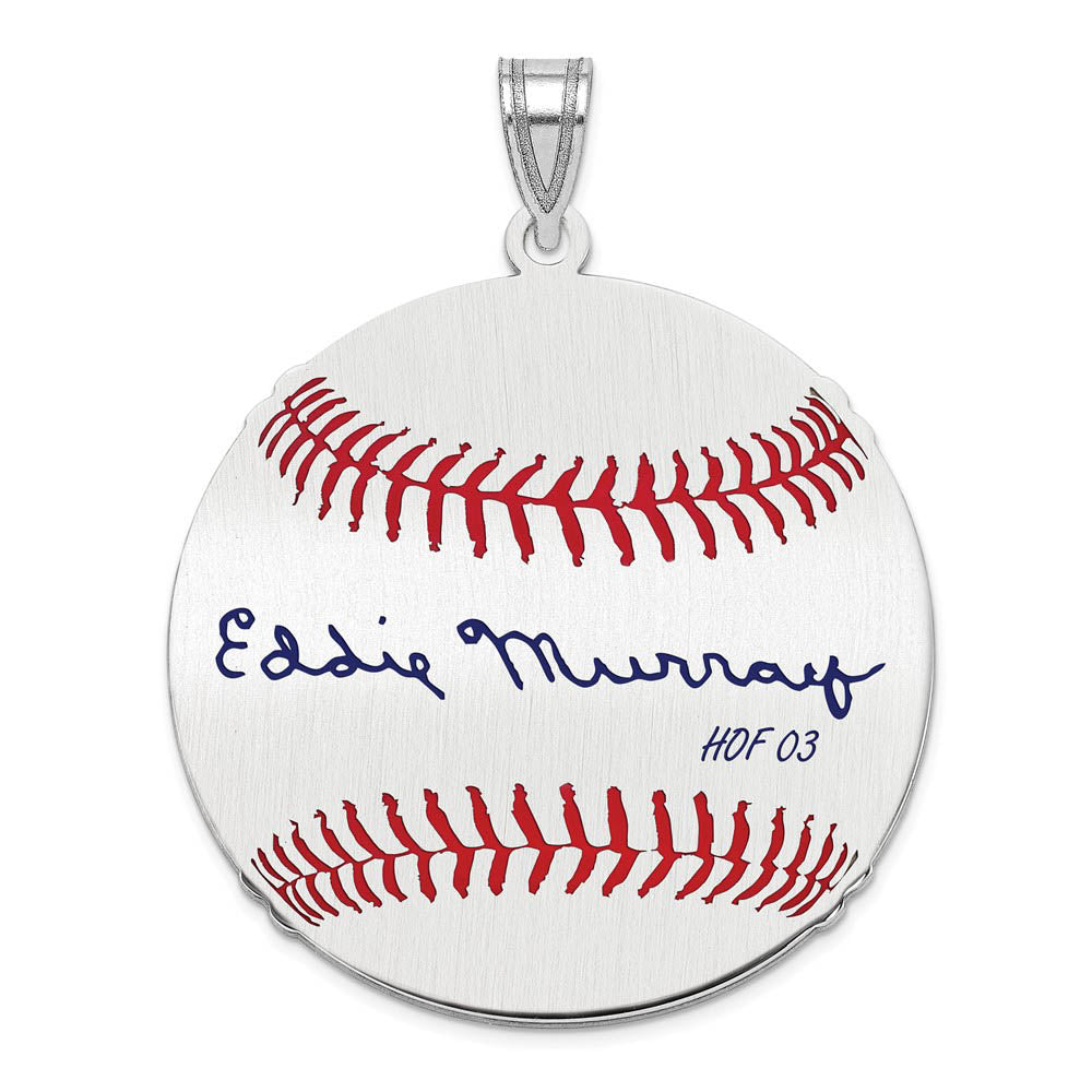 Sterling Silver Eddie Murray Signature LG Enamel Baseball Pendant, Item P31425 by The Black Bow Jewelry Co.
