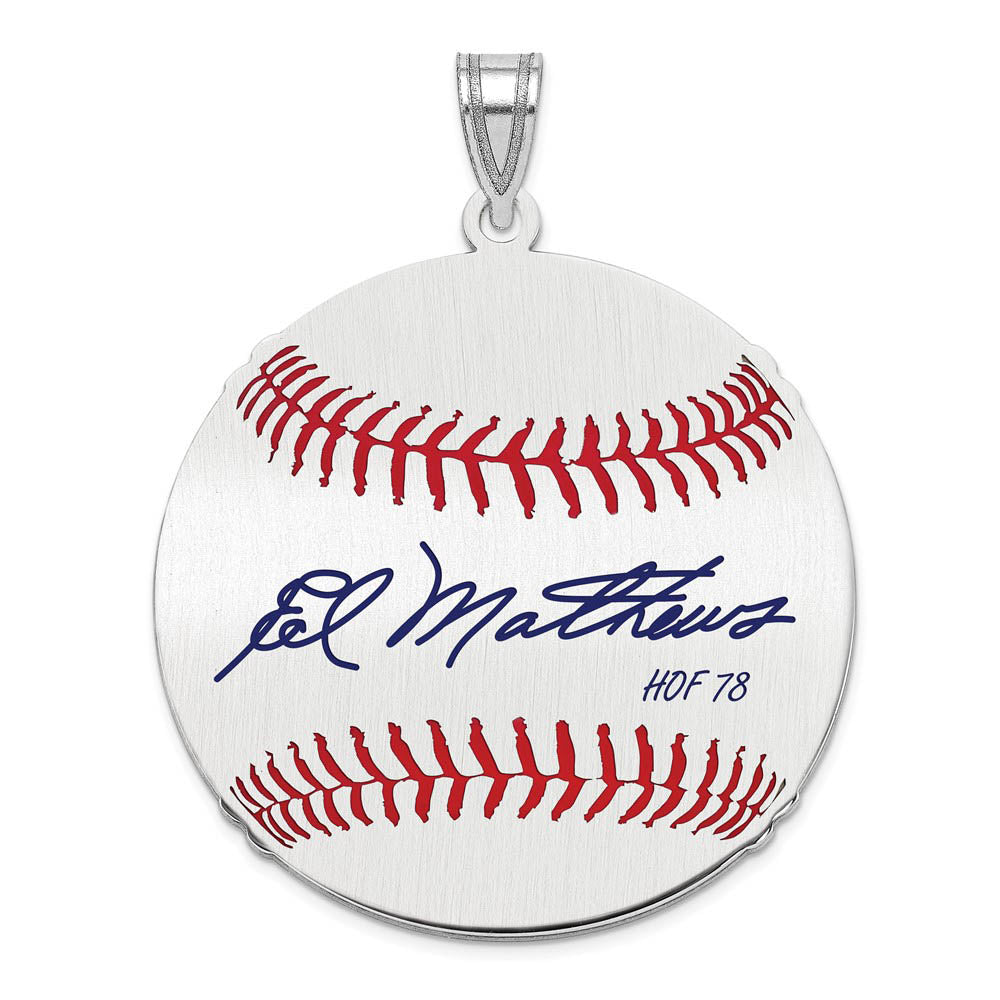 Sterling Silver Eddie Mathews Signature LG Enamel Baseball Pendant, Item P31426 by The Black Bow Jewelry Co.