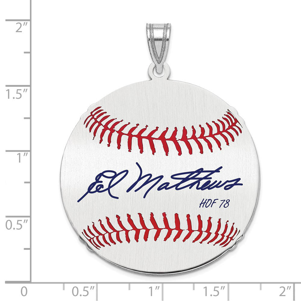 Alternate view of the Sterling Silver Eddie Mathews Signature LG Enamel Baseball Pendant by The Black Bow Jewelry Co.