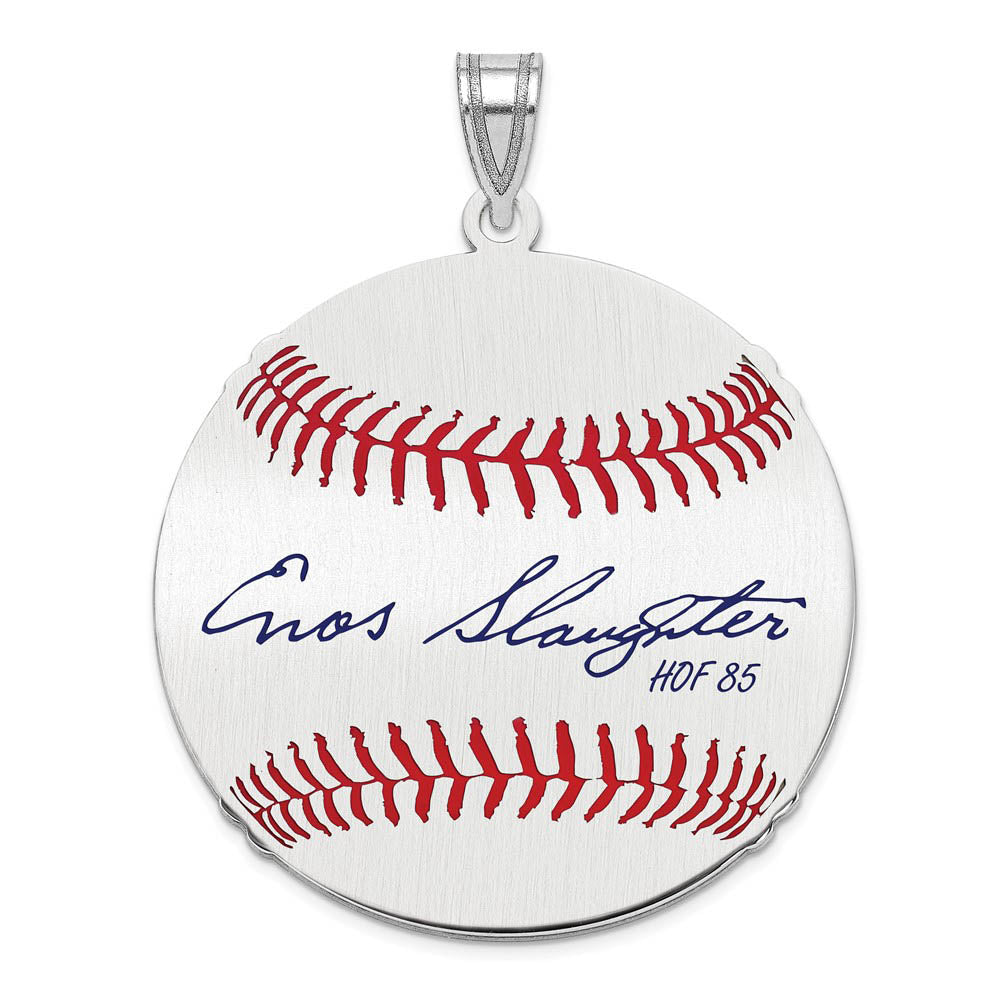 Sterling Silver Enos Slaughter Signature LG Enamel Baseball Pendant, Item P31427 by The Black Bow Jewelry Co.