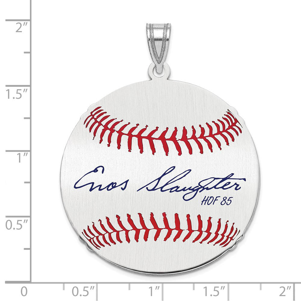 Alternate view of the Sterling Silver Enos Slaughter Signature LG Enamel Baseball Pendant by The Black Bow Jewelry Co.