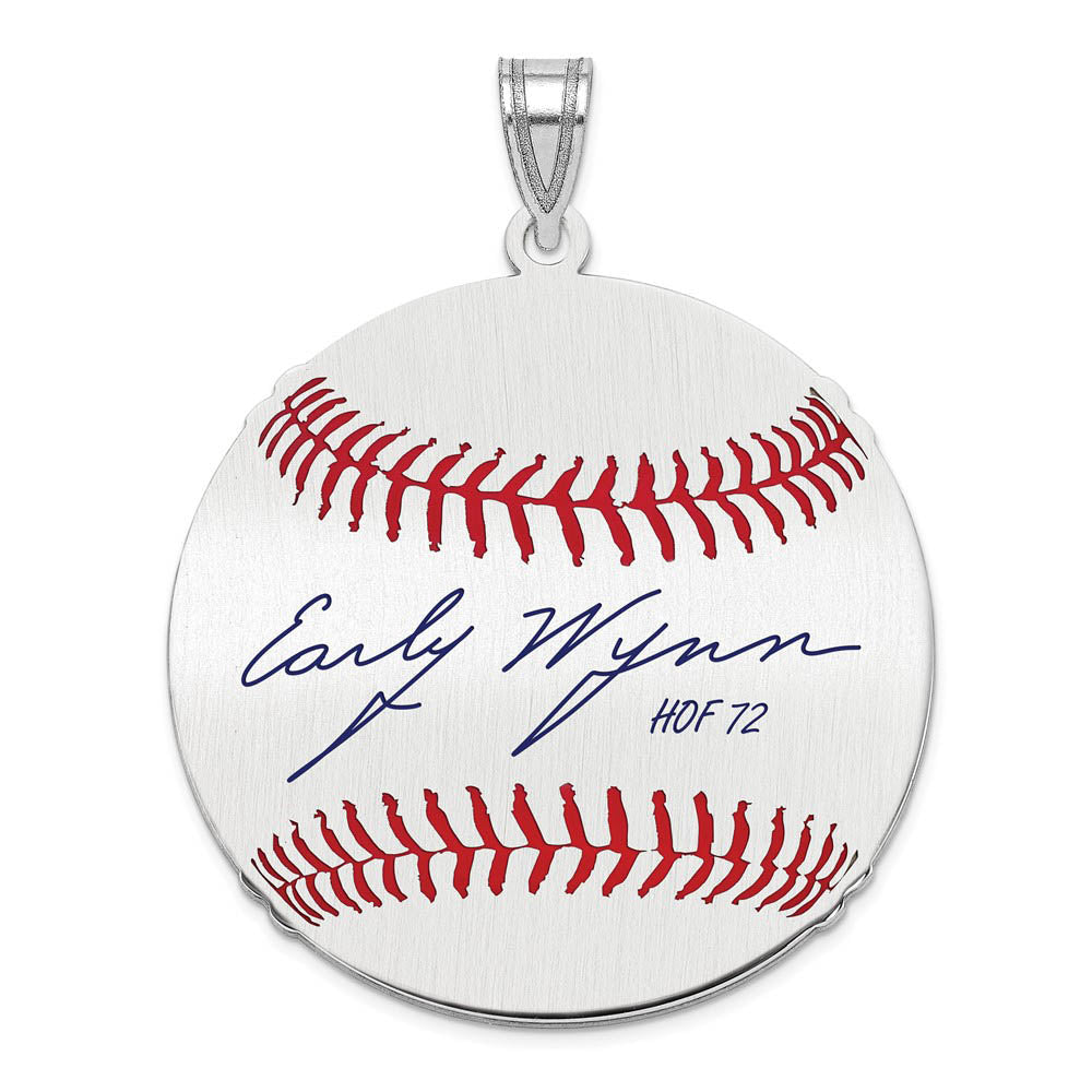 Sterling Silver Early Wynn Signature LG Enamel Baseball Pendant, Item P31428 by The Black Bow Jewelry Co.