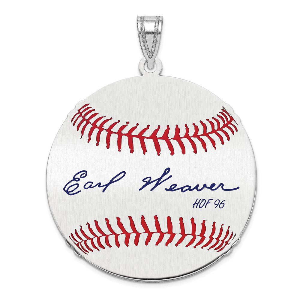 Sterling Silver Earl Weaver Signature LG Enamel Baseball Pendant, Item P31429 by The Black Bow Jewelry Co.