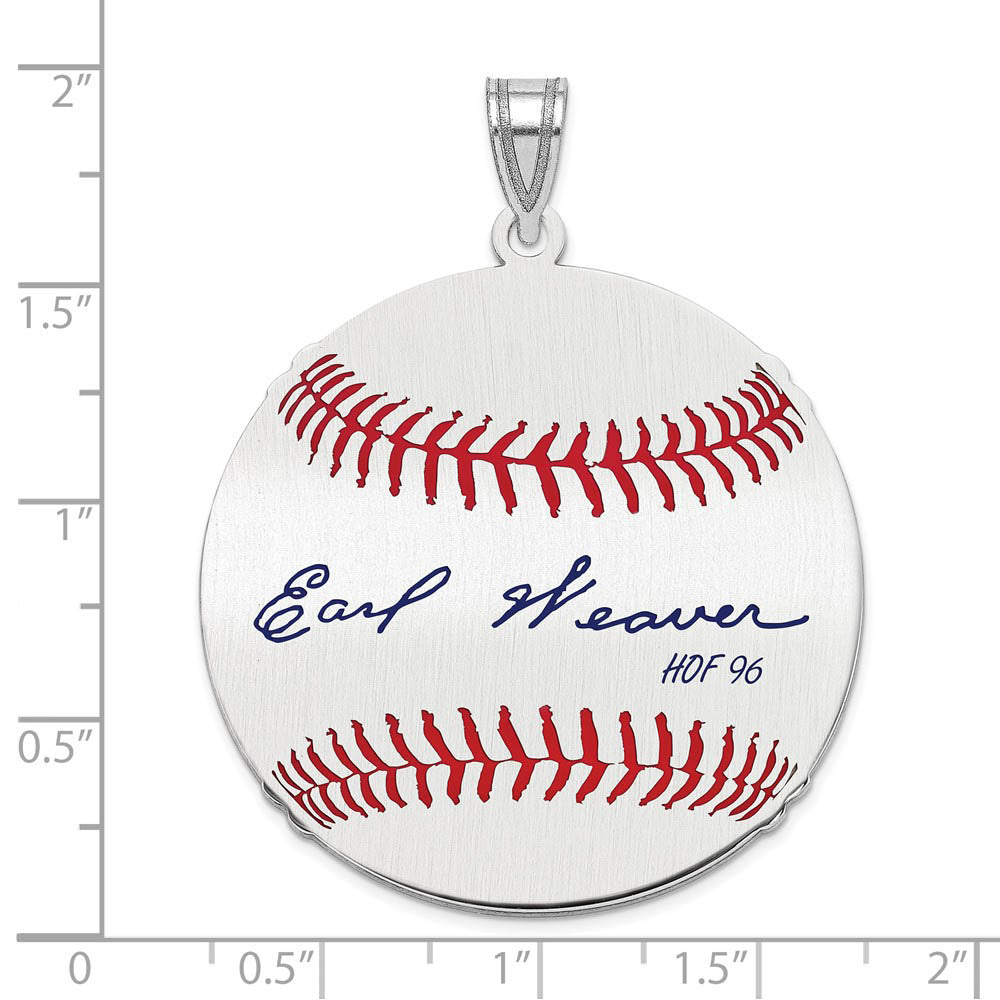 Alternate view of the Sterling Silver Earl Weaver Signature LG Enamel Baseball Pendant by The Black Bow Jewelry Co.