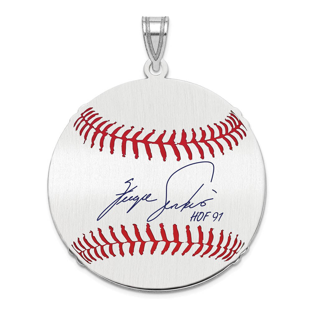 Sterling Silver Fergie Jenkins Signature LG Enamel Baseball Pendant, Item P31430 by The Black Bow Jewelry Co.