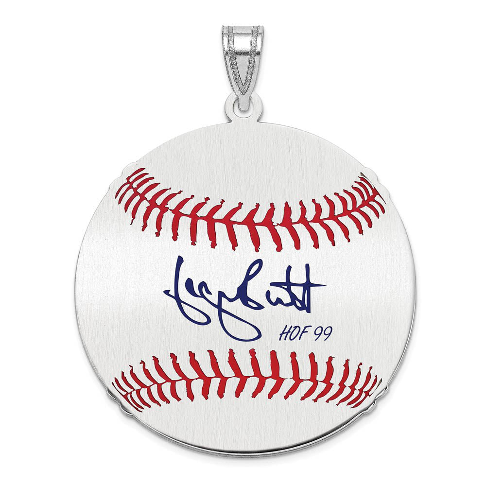 Sterling Silver George Brett Signature LG Enamel Baseball Pendant, Item P31432 by The Black Bow Jewelry Co.