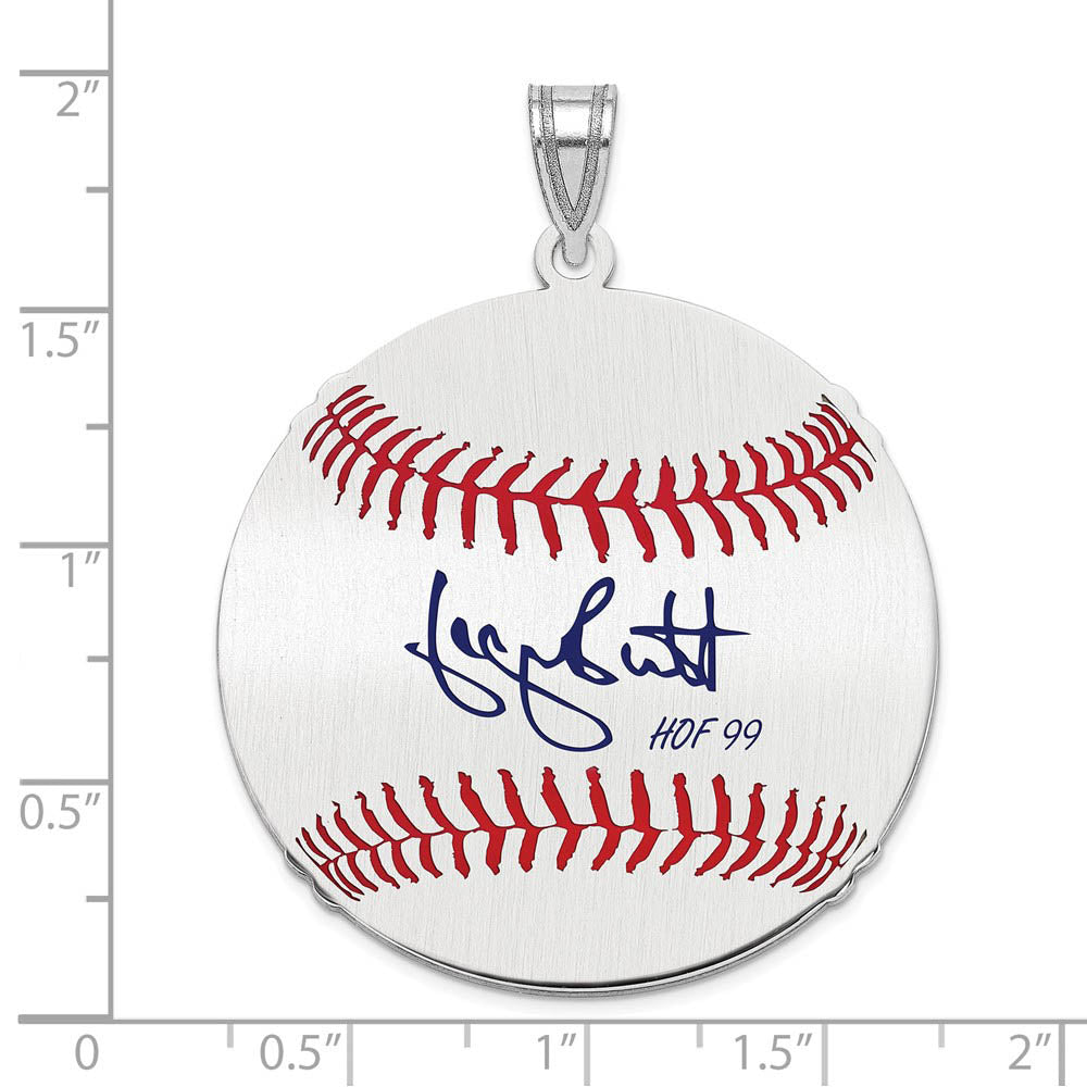 Alternate view of the Sterling Silver George Brett Signature LG Enamel Baseball Pendant by The Black Bow Jewelry Co.