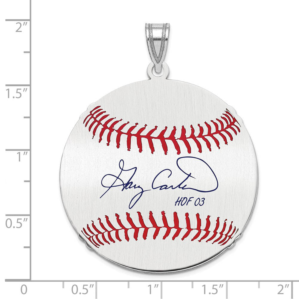 Alternate view of the Sterling Silver Gary Carter Signature LG Enamel Baseball Pendant by The Black Bow Jewelry Co.