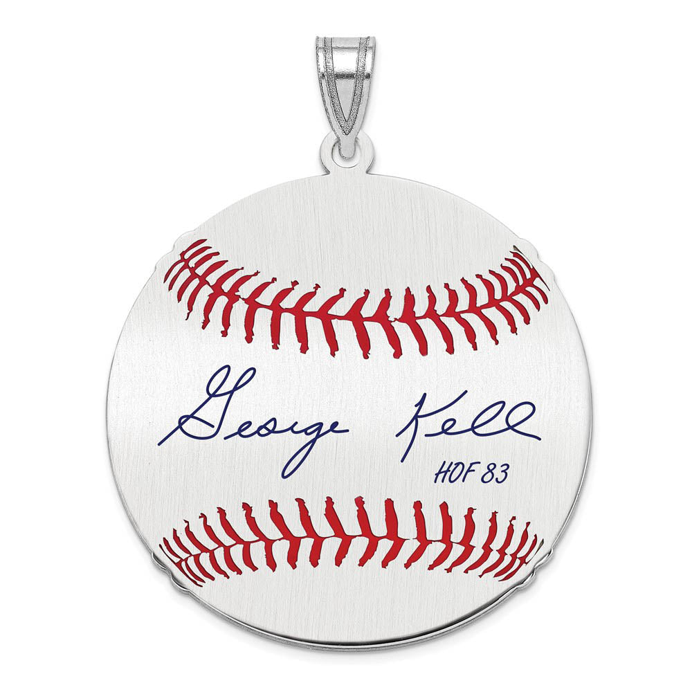 Sterling Silver George Kell Signature LG Enamel Baseball Pendant, Item P31434 by The Black Bow Jewelry Co.