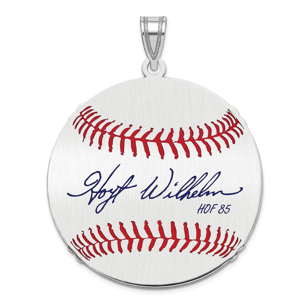 Sterling Silver Hoyt Wilhelm Signature LG Enamel Baseball Pendant, Item P31438 by The Black Bow Jewelry Co.