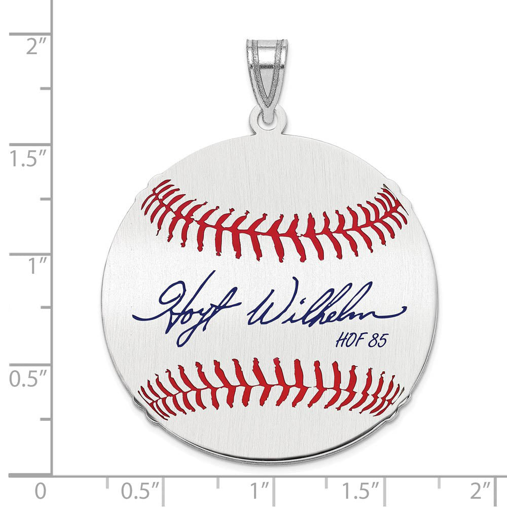 Alternate view of the Sterling Silver Hoyt Wilhelm Signature LG Enamel Baseball Pendant by The Black Bow Jewelry Co.