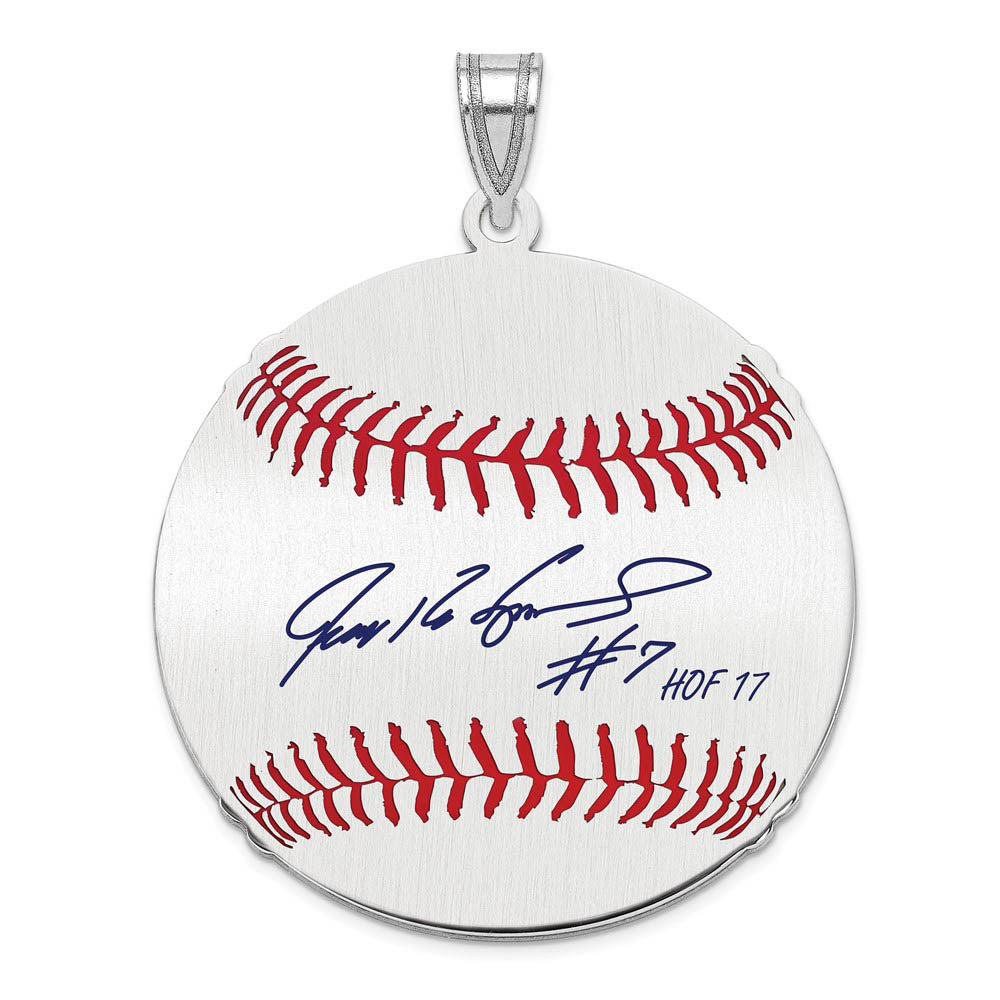 Sterling Silver Ivan Rodriguez Signature LG Enamel Baseball Pendant, Item P31439 by The Black Bow Jewelry Co.