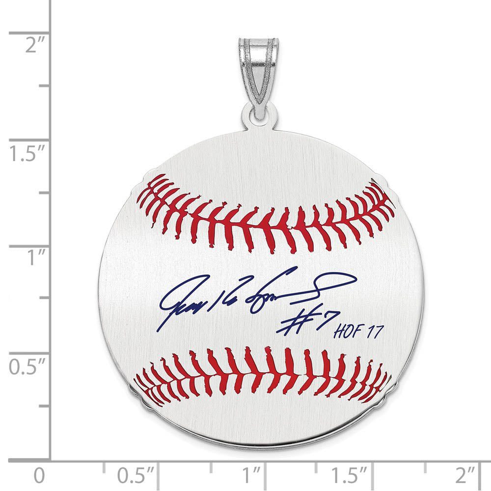 Alternate view of the Sterling Silver Ivan Rodriguez Signature LG Enamel Baseball Pendant by The Black Bow Jewelry Co.