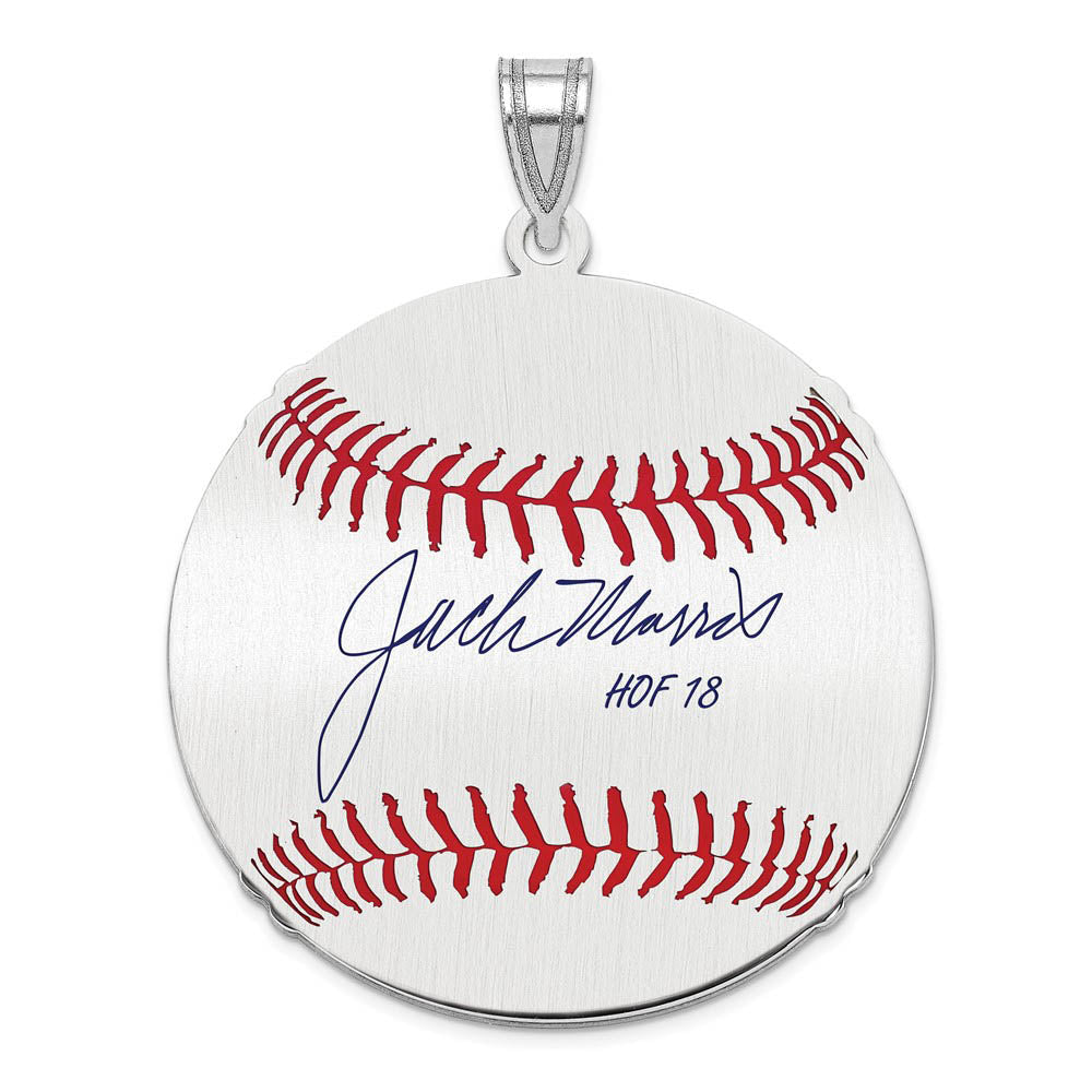 Sterling Silver Jack Morris Signature LG Enamel Baseball Pendant, Item P31442 by The Black Bow Jewelry Co.