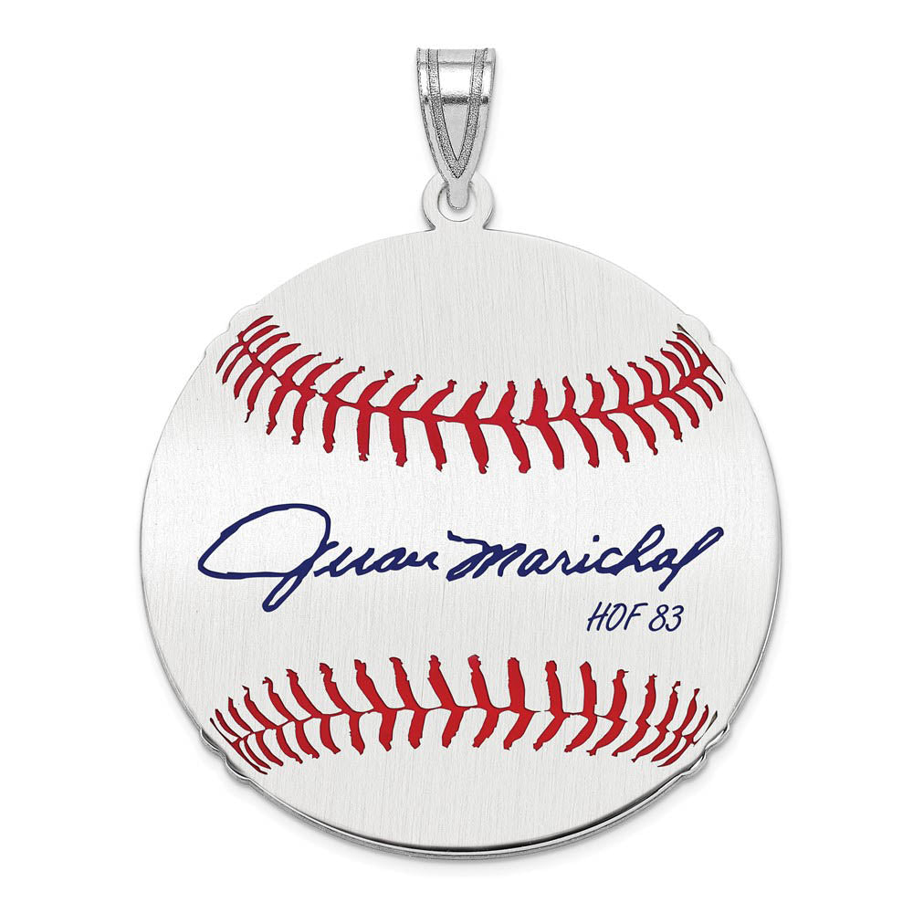 Sterling Silver Juan Marichal Signature LG Enamel Baseball Pendant, Item P31443 by The Black Bow Jewelry Co.