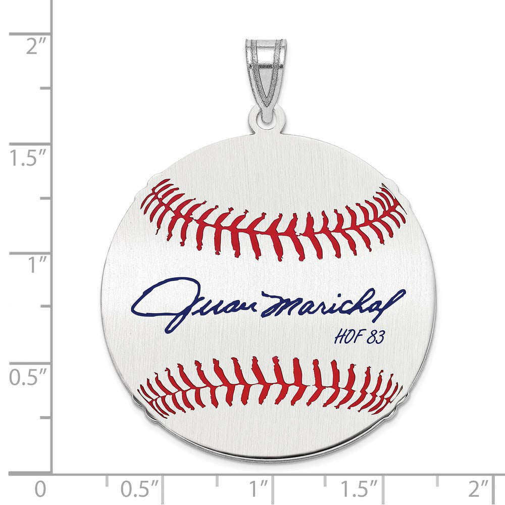 Alternate view of the Sterling Silver Juan Marichal Signature LG Enamel Baseball Pendant by The Black Bow Jewelry Co.