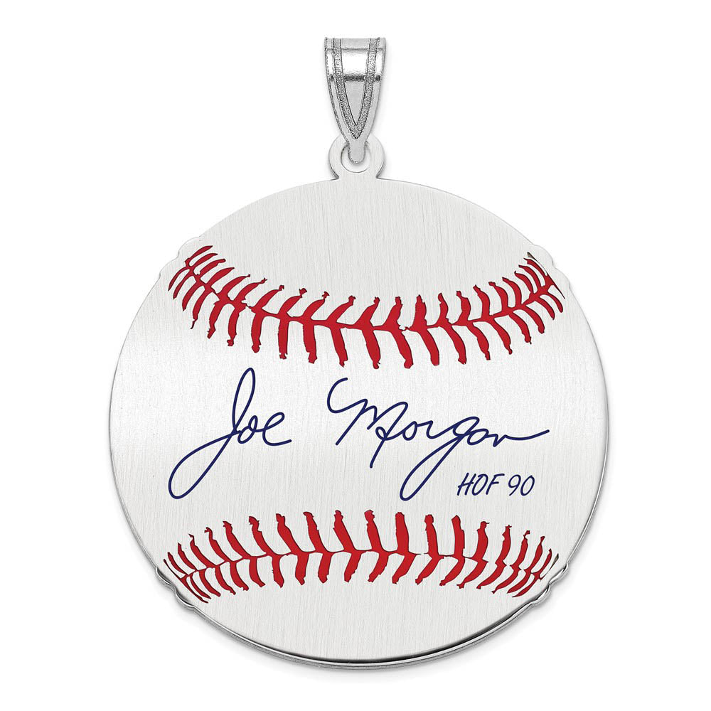 Sterling Silver Joe Morgan Signature LG Enamel Baseball Pendant, Item P31444 by The Black Bow Jewelry Co.