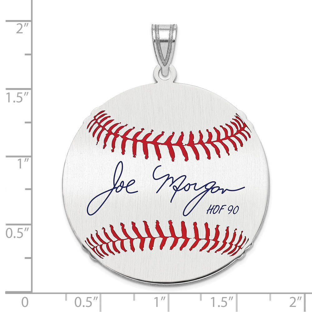 Alternate view of the Sterling Silver Joe Morgan Signature LG Enamel Baseball Pendant by The Black Bow Jewelry Co.